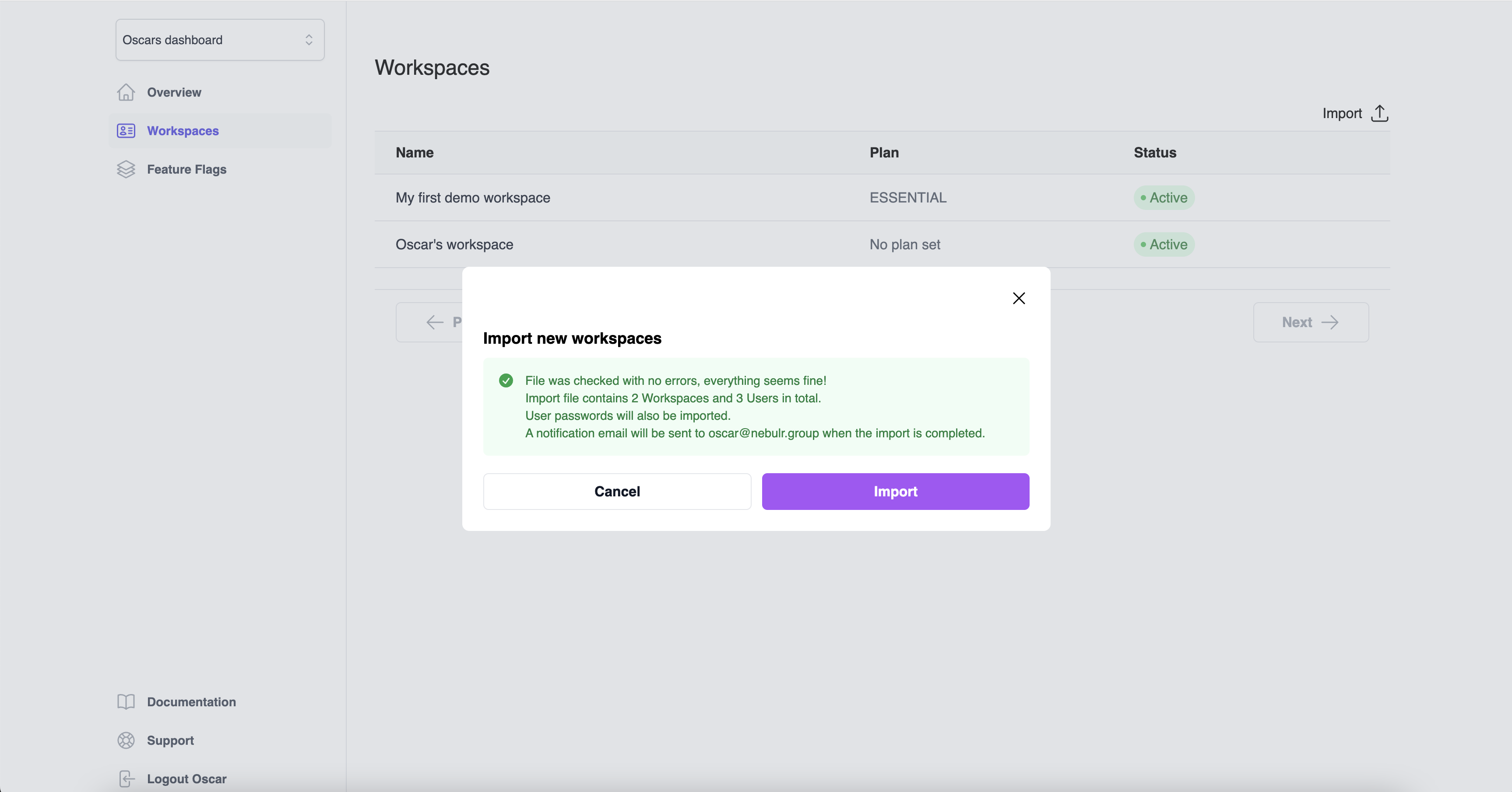 Import validation result